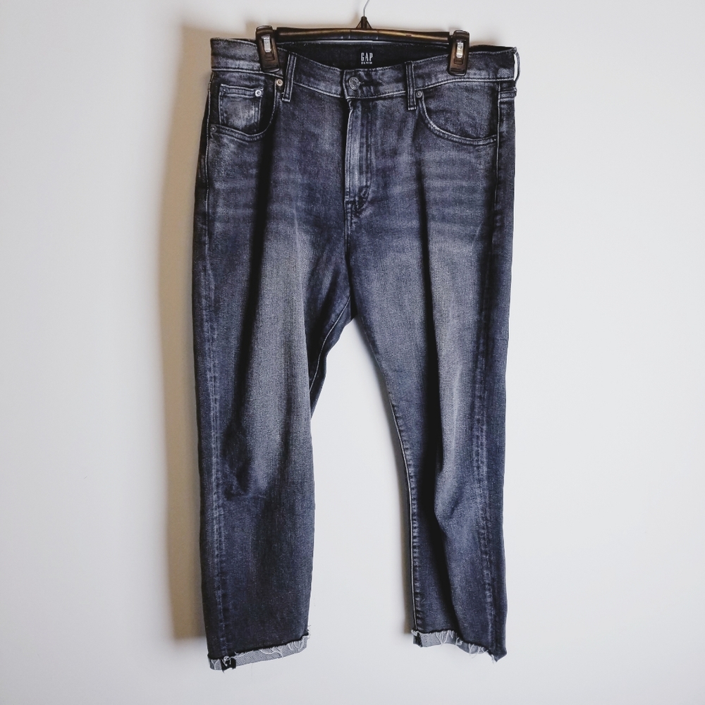 Gap black distressed girlfriend jeans cuff raw hem